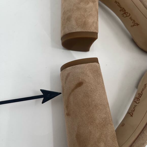 SAM EDELMAN Heels Yancy Size 10 Suede Leather Ankle Strap Block Heel Tan Shoes - Picture 4 of 16